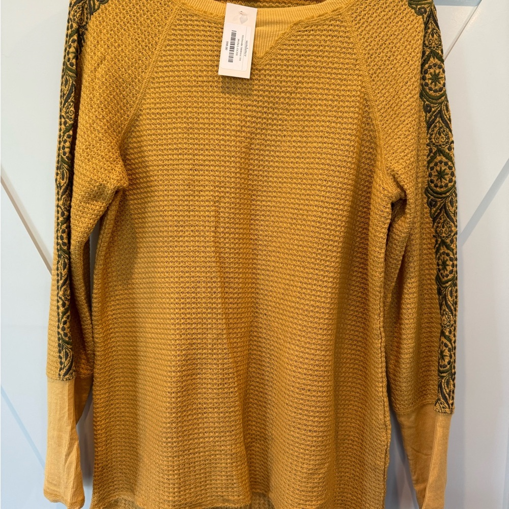 Yellow Knit Sweater with Patterned Sleeves
